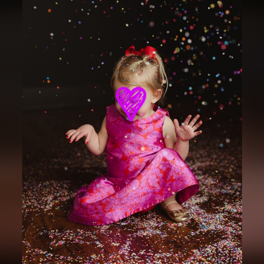 Crewcuts - Toddler Girls Fuschia and Red Floral Brocade Dress sz 2.